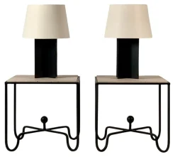 Pamono Croisillon Matte Black Lamps and Entretoise Travertine Tables, Set of 4> Table Lamps