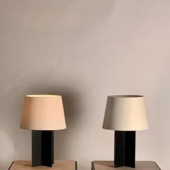 Pamono Croisillon Matte Black Lamps and Entretoise Travertine Tables, Set of 4><noscript><img width=