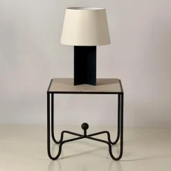 Pamono Croisillon Matte Black Lamps and Entretoise Travertine Tables, Set of 4><noscript><img width=