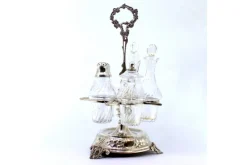 Pamono Cruet Set with Silver Structure and Mustard Bowl with Salt and Pepper Shaker, Set of 5> Bottles, Carafes & Jugs