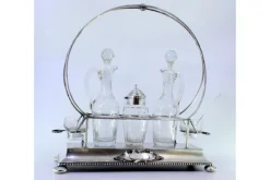 Pamono Cruet with Silver Structure with Two Cruets and Salt and Pepper Shaker and Mustard Pot with Spoon, Set of 7><noscript><img width=