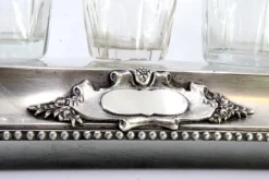 Pamono Cruet with Silver Structure with Two Cruets and Salt and Pepper Shaker and Mustard Pot with Spoon, Set of 7><noscript><img width=