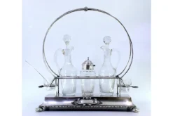 Pamono Cruet with Silver Structure with Two Cruets and Salt and Pepper Shaker and Mustard Pot with Spoon, Set of 7><noscript><img width=
