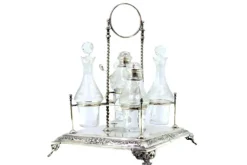 Hot Pamono Cruet with Silver Structure with Salt and Pepper Shakerand Mustard Jar