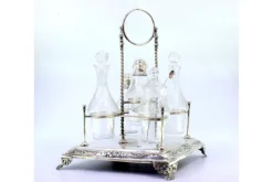 Hot Pamono Cruet with Silver Structure with Salt and Pepper Shakerand Mustard Jar