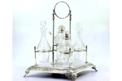 Hot Pamono Cruet with Silver Structure with Salt and Pepper Shakerand Mustard Jar