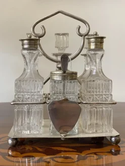 New Pamono Crystal & Silver Condiment Set with Shield & Coat of Arms, Set of 7