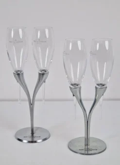 Clearance Pamono Crystal Champagne Flutes in Holder by Philippe Di Meo for Moët & Chandon, 1980s, Set of 2