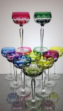 Hot Pamono Crystal Colored Wine Glasses from Val Saint Lambert, 1960s, Set of 6