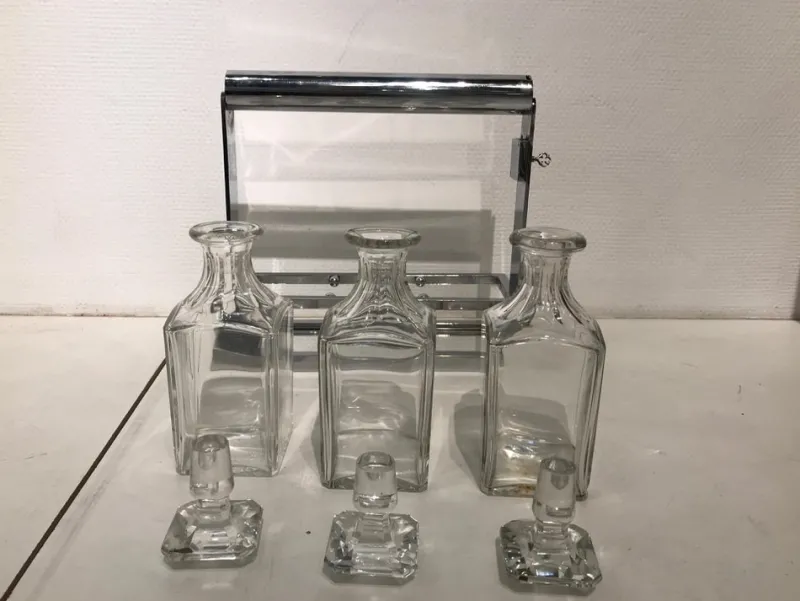 New Pamono Crystal Liquor Bottle Set by Jacques Adnet for Baccarat, Set of 4