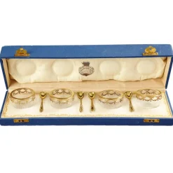 Pamono Crystal Saltcellars with Spoons, Set of 4> Salt & Pepper Shakers