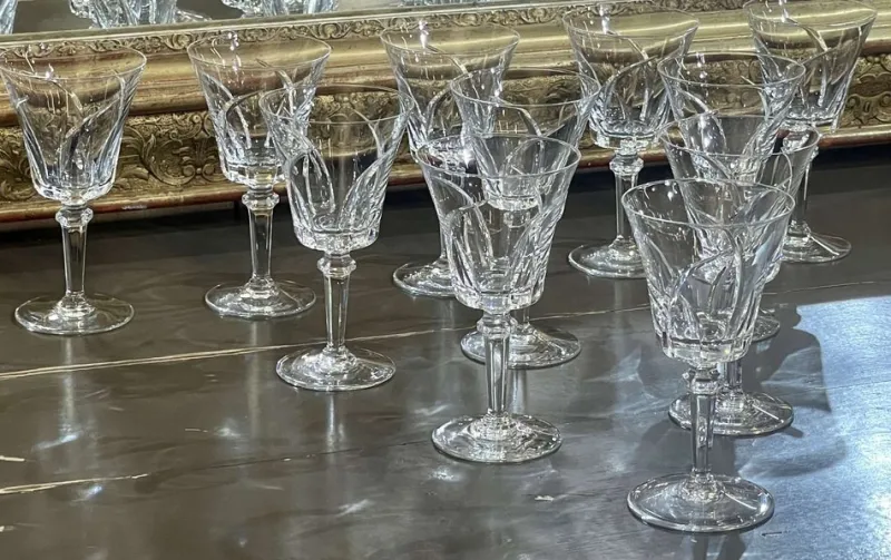 Pamono Crystal Wine Glasses of Sèvres Niagara Model, 1950s, Set of 11> Glassware