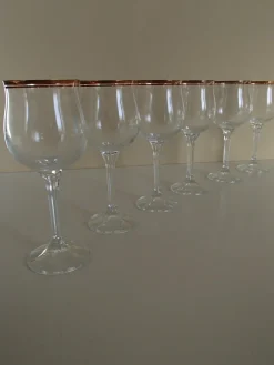 Pamono Crystal Wine Glasses with Gold Rim, 1960s, Set of 6> Glassware