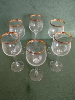 Pamono Crystal Wine Glasses with Gold Rim, 1960s, Set of 6><noscript><img width=