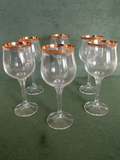 Pamono Crystal Wine Glasses with Gold Rim, 1960s, Set of 6><noscript><img width=