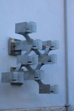 Discount Pamono Cubic Wall Lamp in Chromed Metal and Methacrylate by Gaetano Sciolari for Sciolari, 1970s