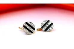 Pamono Cufflinks in Gold and Brilliant-Cut Diamonds, Set of 2><noscript><img width=