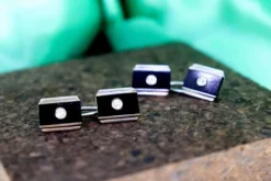 Pamono Cufflinks in Platinum with Onyx and Brilliant-Cut Diamonds, Set of 2><noscript><img width=