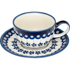 Sale Pamono Cups with Saucers in Bunzlauer Ceramic from Zakłady Ceramiczne Bolesławiec, Set of 4