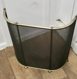 Pamono Curved Brass and Iron Nursery Fire Guard, 1960s> Fireplaces And Mantels