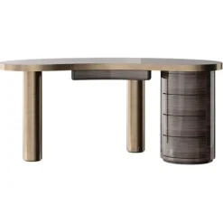 Best Pamono Curved Shape Top Gold Bronze Desk with Metal Frame by Ultramobili