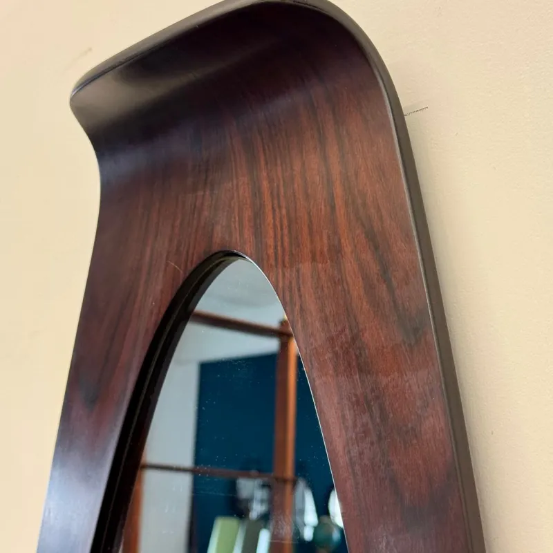 New Pamono Curved Wood Mirror by Campo E Graffi, 1950s