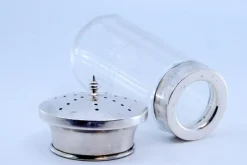Pamono Cut Glass Salt Shaker with Silver Mushroom-Shaped Lid><noscript><img width=
