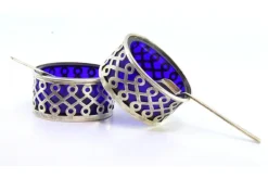 Pamono Cut Silver and Blue Glass Salt Shakers, Set of 2
