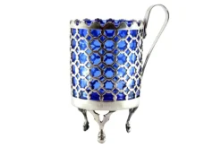 Pamono Cut-Out Silver Sugar Bowl with Blue Glass Core> Coffee & Tea Service