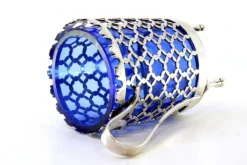 Pamono Cut-Out Silver Sugar Bowl with Blue Glass Core><noscript><img width=