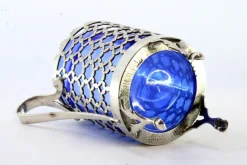 Pamono Cut-Out Silver Sugar Bowl with Blue Glass Core><noscript><img width=