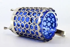 Pamono Cut-Out Silver Sugar Bowl with Blue Glass Core><noscript><img width=
