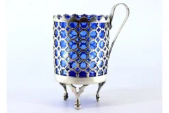 Pamono Cut-Out Silver Sugar Bowl with Blue Glass Core><noscript><img width=