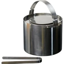 Best Pamono Cylinda Stainless Steel Ice Bucket with Tongs by Arne Jacobsen for Stelton, 1970s, Set of 2