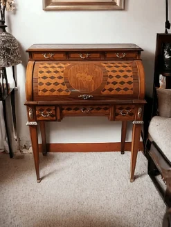 Pamono Cylinder Secretaire with Bronze Inlays and Friezes><noscript><img width=