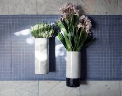 Pamono Cylindrical Satin White Carrara Marble Vase><noscript><img width=