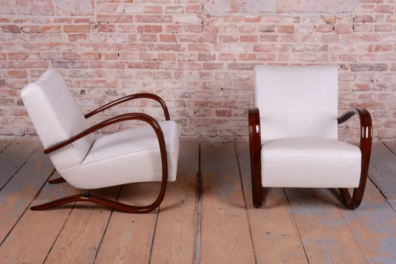 Pamono Czech Art Deco Armchairs attributed to J. Halabala for Up Závody, 1930s, Set of 2> Lounge Chairs & Armchairs