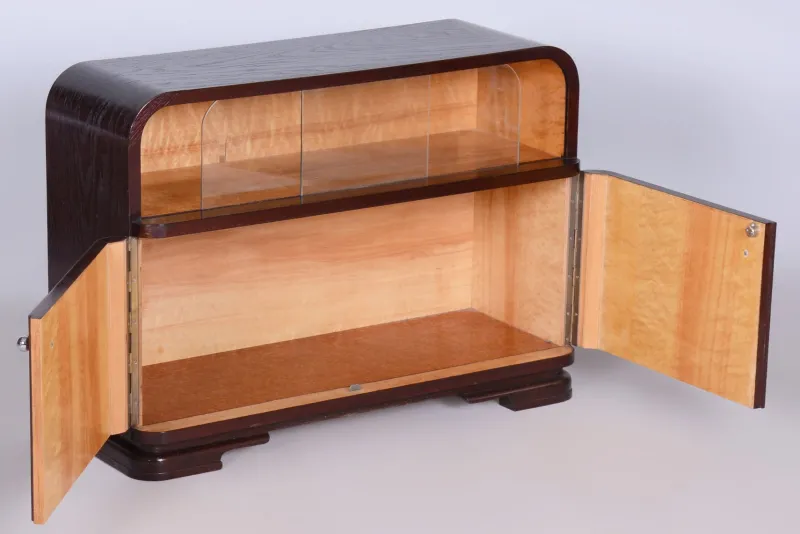 Pamono Czech Art Deco Cabinet in Oak, Maple and Glass, 1930s> Cabinets & Wardrobes