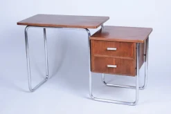 Pamono Czech Bauhaus Writing Desk in Oak and Chrome attributed to Robert Slezák, 1930s> Desks