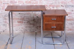 Pamono Czech Bauhaus Writing Desk in Oak and Chrome attributed to Robert Slezák, 1930s><noscript><img width=
