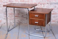 Pamono Czech Bauhaus Writing Desk in Oak and Chrome attributed to Robert Slezák, 1930s><noscript><img width=