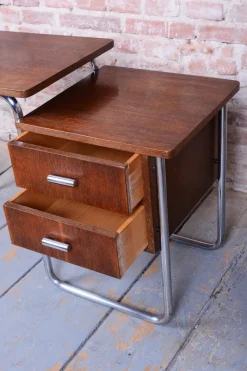 Pamono Czech Bauhaus Writing Desk in Oak and Chrome attributed to Robert Slezák, 1930s><noscript><img width=
