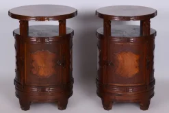 Pamono Czech Cubist Bedside Tables in Oak and Walnut, Polished, 1910s, Set of 2> Nightstands