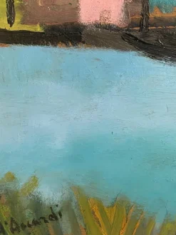 Pamono D'Accardi, River Landscape, 20th Century, Oil Painting on Panel, Framed
