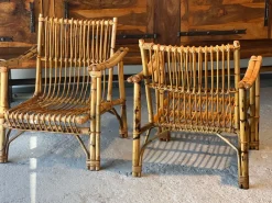 Pamono Dal Vera Bamboo and Rattan Sofa and Armchairs, 1970, Set of 3><noscript><img width=