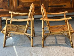 Pamono Dal Vera Bamboo and Rattan Sofa and Armchairs, 1970, Set of 3><noscript><img width=