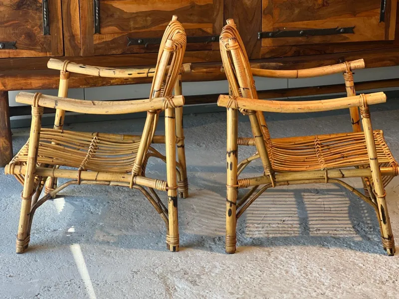 Pamono Dal Vera Bamboo and Rattan Sofa and Armchairs, 1970, Set of 3> Garden Seating