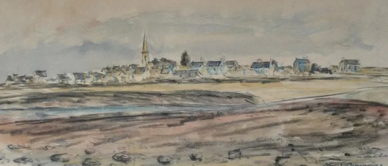 New Pamono Daniel Dourouze, Arzon at Low Tide, 1921, Watercolour and Charcoal