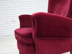 Pamono Danish Armchair in Cherry-Red Velour with Beech Legs, 1960s><noscript><img width=
