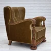 Clearance Pamono Danish Armchair in Green Velour and Carved Oak, 1960s